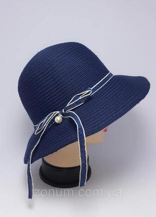 Шляпа женская морская лен  55-56 lu feng темно-синяя.4 фото
