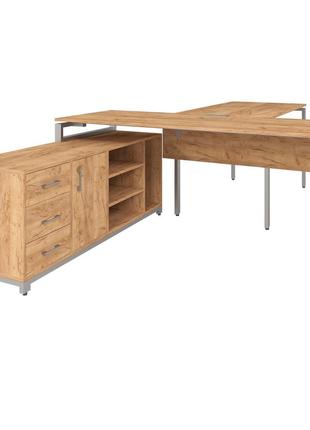 Офисный письменный стол руководителя loft details fb200 с брифингом дуб крафт золотой с царгой