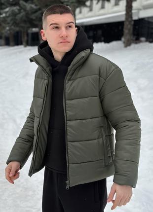 Куртка зимняя мужская короткая до -20*с теплая bubble зима хаки пуховик мужской зимний