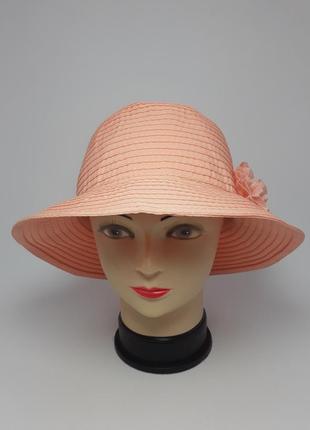 Шляпа женская летняя с цветком пудра 56 раз.5 фото