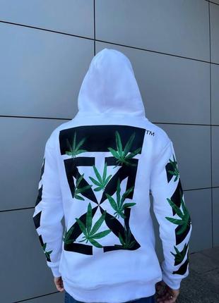 Утеплений худі off-white cannabis white білий худак офф вайт на флісі4 фото