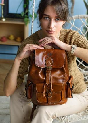 Кожаный женский светло-коричневый женский рюкзак lado mt