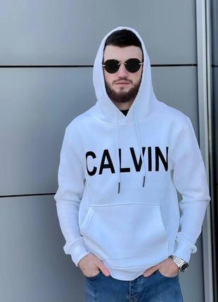 Утеплений худі calvin klein white худак келвін кляйн на флісі худи ck