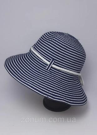 Шляпа женская канат с регулированием размера шик темно -синяя.4 фото