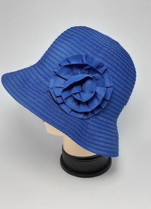 Шляпа женская летняя с цветком синяя  56 раз.2 фото