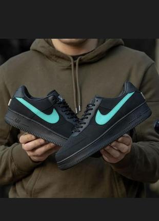 Кросівки nike air force 1 tiffany & co low. найк аїр форс 1 тіффані ко низькі чорні з бірюзовим