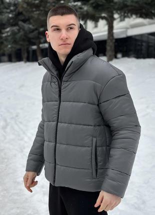 Куртка зимняя мужская короткая до -20*с теплая bubble зима графит пуховик мужской зимний7 фото