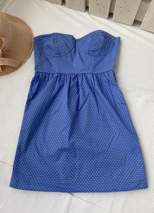 Красивейшее голубое платье в горохи! короткое котоновое платье в горошек2 фото
