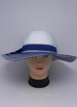Шляпа хлопок с аккуратным бантом шик синяя+белая.