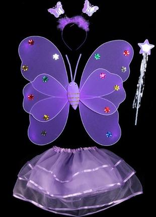 Карнавальний наряд крилья з юбкою бабочка 9089 фіолетовий