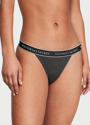 Женские трусики victoria's secret logo cotton tanga s серые