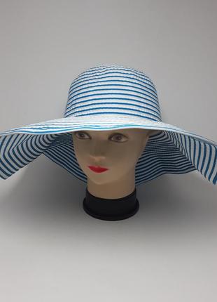 Шляпа хлопок полосатая голубая с белым 56-57.