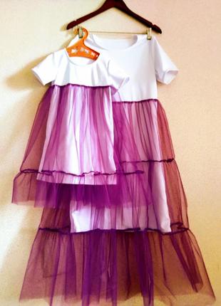 Комплект платьев мама дочка с фатином