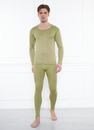 Комплект чоловічої термобілизни olive (кофта + штани термо)2 фото