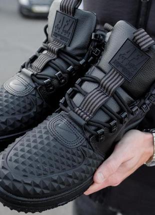 Зимові кросівки nike lunar force 1 duckboot 17 black / найк лунар форс 1 дакбут 17 чорні хутро6 фото