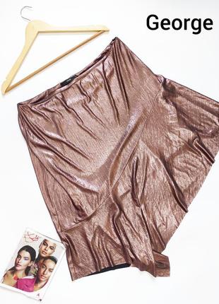 Женская блестящая коричневая юбка миди на пуговице и молнии с рюшами внизу от бренда george