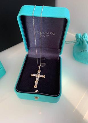 Tiffany хрест великий на ланцюжку тіффані / розкішне брендове паковання