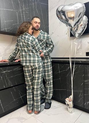 Мужская фланелевая пижама в клетку9 фото