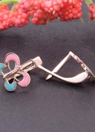Детские золотые сережки бабочки с эмалью