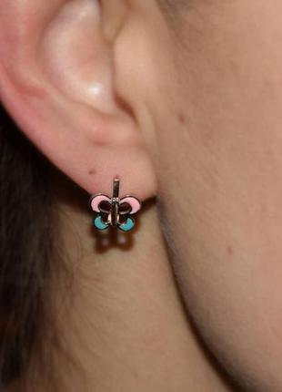 Детские золотые сережки бабочки с эмалью