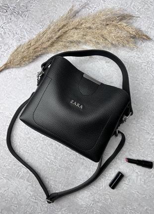 Шкіряна жіноча сумка zara чорна жіноча сумочка на плече в подарунковому пакованні6 фото