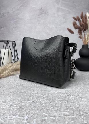 Шкіряна жіноча сумка zara чорна жіноча сумочка на плече в подарунковому пакованні8 фото