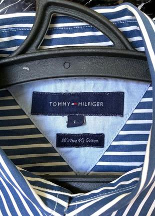 Tommy hilfiger 80’s two ply cotton синя сорочка в полоску l3 фото