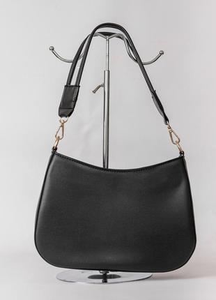 Женская сумка черная сумка на широком ремне плечевая сумка черный клатч багет сумочка3 фото