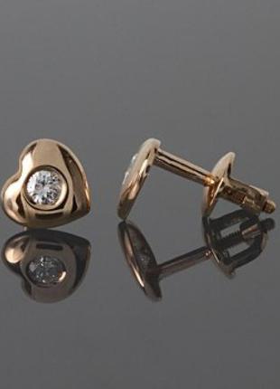 Детские серьги гвоздики сердечки с фианитами