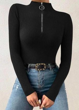 Водолазка на короткой молнии воротник стойка рукав длинный ткань трикотаж фабричный китай