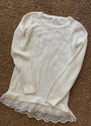 Кофта белая в мелкую сетку нарядный джемпер de facto размер s