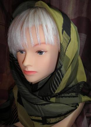 Яркий шарф плотный шёлк креп де шин геометрический 86х82см шов роуль италия2 фото