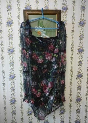 Черное сетчатое мини-платье с длинными рукавами и цветочным принтом asos design5 фото