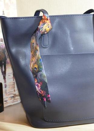 Жіноча  сумка з хусткою із штучної шкіри, синя турція1 фото