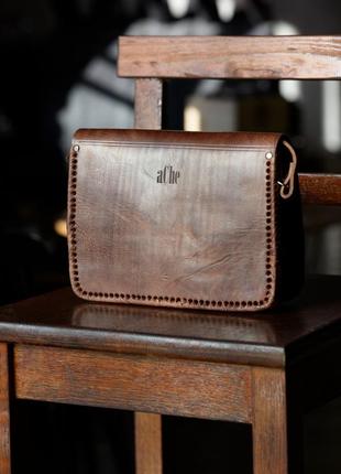 Кожаная коричневая женская этно сумка ручной работы  observo 2973 фото