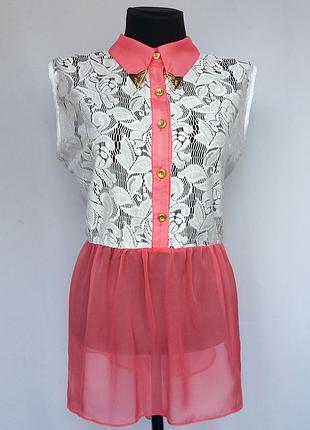 Суперцена. стильная блуза, кружево и шифон. турция. новая, р. 46-48