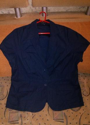 Натуральный,стрейч,тёмно-синий жакет-короткий рукав,с карманами,большого размера3 фото