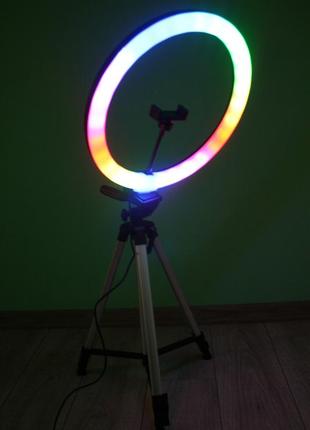 Кольцевая лампа rgb mj 36см со штативом набор блогера селфи кольцо5 фото