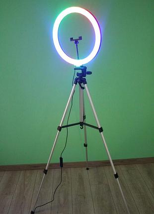 Кольцевая лампа rgb mj 36см со штативом набор блогера селфи кольцо