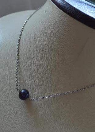 Чокер - цепочка серебристая с жемчужиной "тенерифе"