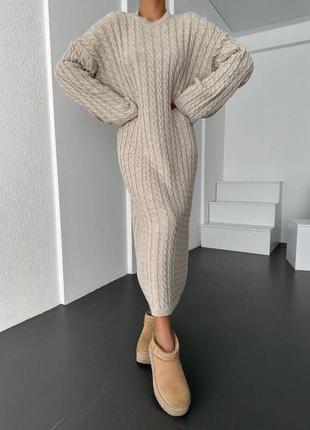 30% wool длинное платье оверсайз кроя машинная вязка косы2 фото