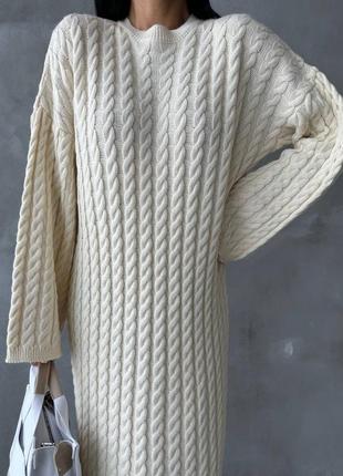 30% wool длинное платье оверсайз кроя машинная вязка косы6 фото