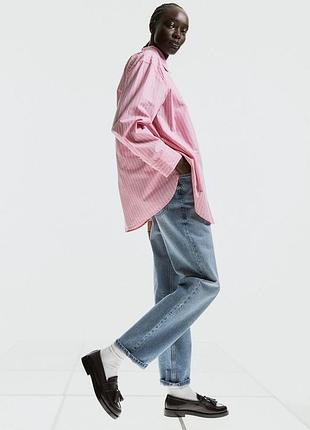 Розовая хлопковая оверсайз рубашка в полоску от h&m