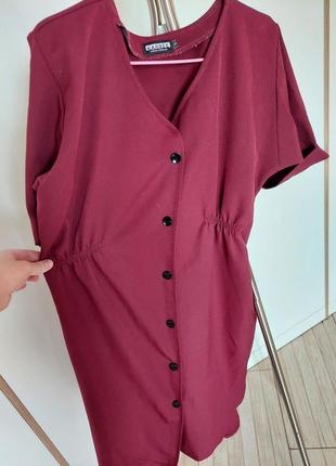Бордовое свободное платье из плотной ткани м-л3 фото