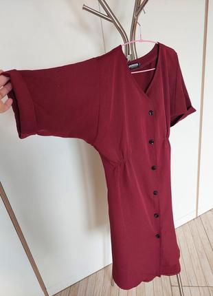Бордовое свободное платье из плотной ткани м-л2 фото