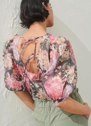 H&m блуза в цветочный принт с органзы3 фото
