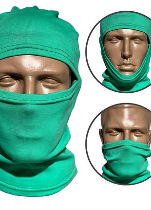 Балаклава детская трикотажная для ежедневного использования или занятий спортом зеленая
