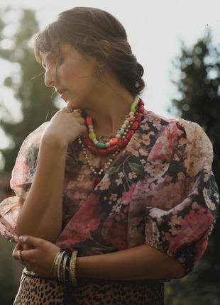 H&m блуза в цветочный принт с органзы5 фото