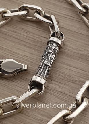 Мужская серебряная цепочка якорь с православными вставками архангел михаил. якорная цепь 55 см серебро 9254 фото