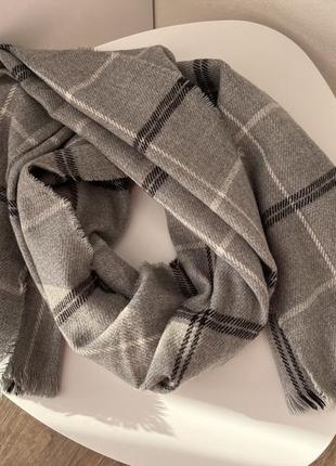 Шарф палантин в клетку теплый мягкий акриловый
